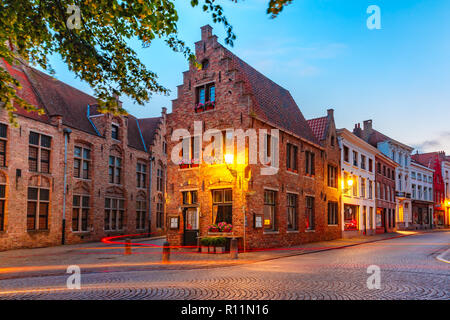 Old town at night, Bruges, Belgium Stock Photo