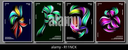Creative Poster Set Vector. Abstract Colorful Liquid And Fluid Colors. Colorful Wave Lines. Creative Decoration. Trendy Presentation. Illustration Stock Vector