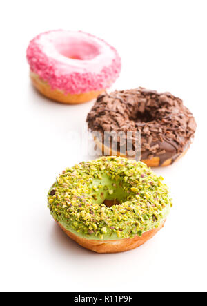 Sweet glazed donuts isolated on white background. Stock Photo