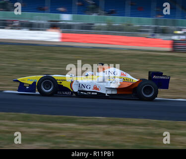 Kevin Mason, F3000 Renault, F1 replica, Legends of Modern Formula One, F1, Formula 1, Silverstone Classic, July 2018, Silverstone, Chris McEvoy, circu Stock Photo