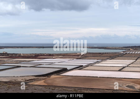 Natural salt evaporation pond on the island of Lanzarote at Salinas de Janubio, Canary Islands, Spain Stock Photo