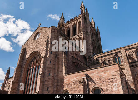 Herefordshire, UK. Hereford Cathedral dates mainly from the 14c, with early Norman foundations. The central tower was built around 1320 Stock Photo