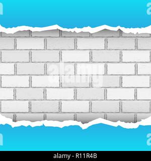 blue torn paper brickwork background Stock Vector