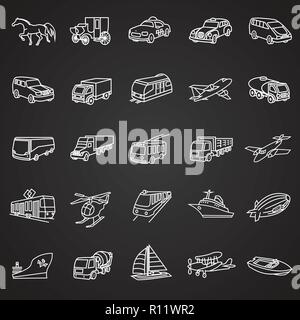 Transportation and vehicles thin line on black background Stock Vector