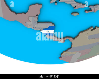 Nicaragua with embedded national flag on simple political 3D globe. 3D illustration. Stock Photo