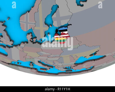 Baltic States with embedded national flags on simple political 3D globe. 3D illustration. Stock Photo