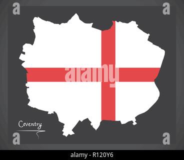 Coventry City map with English national flag illustration Stock Vector