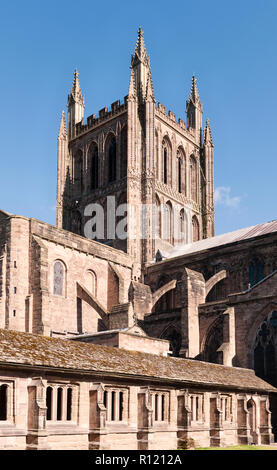 Herefordshire, UK. Hereford Cathedral dates mainly from the 14c, with early Norman foundations. The central tower was built around 1320 Stock Photo