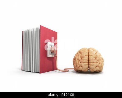 Book charging brain concept 3d illustration Stock Photo