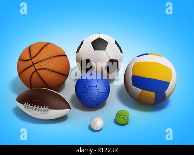 various sports balls 3d render on gradient Stock Photo