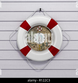 lifebuoy 3d render on a white wooden background Stock Photo