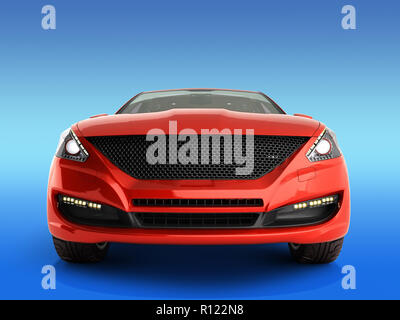 red car front view 3d render on gradient Stock Photo