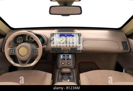 Front view dashboard of modern brand new car with windows 3d illustration Stock Photo