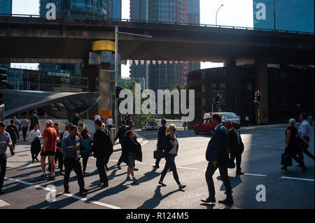 09.05.2018, Sydney, New South Wales, Australia - People are seen crossing a street in Sydney's central business district. Stock Photo