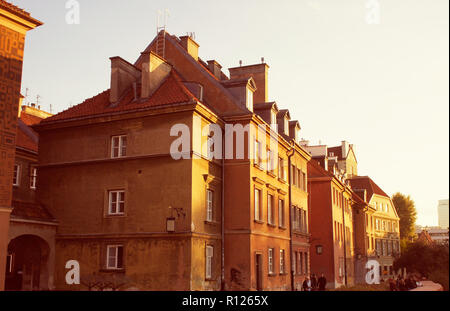 Warsaw, Poland - October 5 2018: Old buildings in Warsaw, with a soft warm filter applied Stock Photo