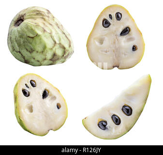 Collection of  cherimoyas (sugar apple) isolated on white background with shadow. Clipping path. Stock Photo