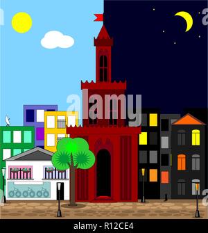 abatract multicolor image of the city day and night Stock Vector