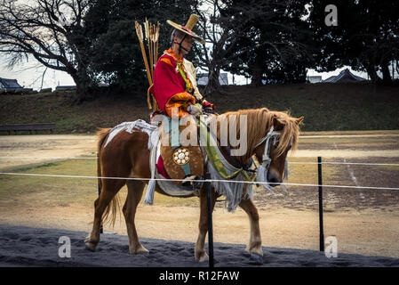 A horseback archer during a yabusame festival - Hikone Stock Photo