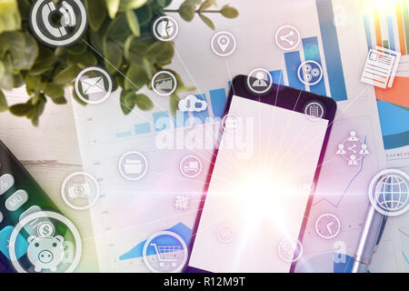 Graphic diagram of electronic commerce with icons. Concept of communication and internet in business. Stock Photo
