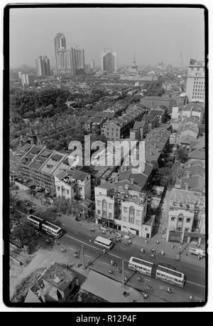 China Shanghai a few days after the massacre in Tiananmen Square in June 1989. Scans made in 2018 Building work in Shanghai 1989 Stock Photo