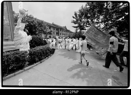 China Shanghai a few days after the massacre in Tiananmen Square in June 1989. Scans made in 2018 Students on the Shanghai University campus protest and mourn the deaths of fellow students in Beijing. Stock Photo