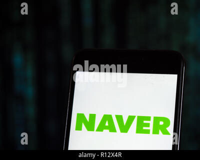 November 8, 2018 - Kiev, Ukraine - Naver Internet company logo seen displayed on smart phone. Naver Corporation is an Internet content service company headquartered in Seongnam, South Korea that operates the Korean search engine Naver. Naver established itself as an early pioneer in the use of user-generated content through the creation of the online Q&A platform Knowledge iN. (Credit Image: © Igor Golovniov/SOPA Images via ZUMA Wire) Stock Photo