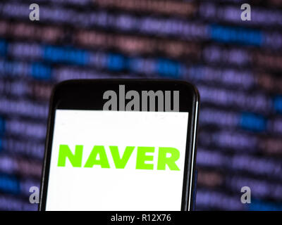 November 8, 2018 - Kiev, Ukraine - Naver Internet company logo seen displayed on smart phone. Naver Corporation is an Internet content service company headquartered in Seongnam, South Korea that operates the Korean search engine Naver. Naver established itself as an early pioneer in the use of user-generated content through the creation of the online Q&A platform Knowledge iN. (Credit Image: © Igor Golovniov/SOPA Images via ZUMA Wire) Stock Photo