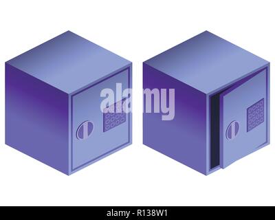 Safe boxes isometric 3d icons. Isolated on white background. Electronic lock. Vector illustration Stock Vector