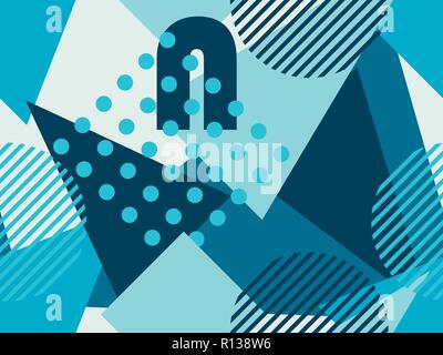 Memphis seamless pattern. Geometric elements memphis in the style of 80s. Blue cold colour. Vector illustration Stock Vector