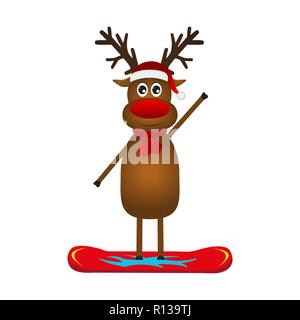 Christmas reindeer on a snowboard  Stock Vector