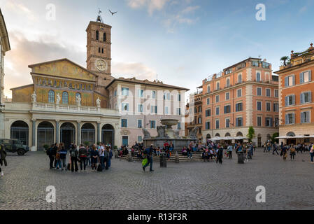 ROME, ITALY - OCTOBER 25, 2018: Basilica of Our Lady in Trastevere Stock Photo