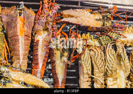 Lobsters on grill. Stone Town, Zanzibar, Tanzania. Stock Photo