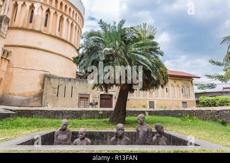 Stone Town, Zanzibar, Tanzania -January 29, 2018 - Sculpture of slaves dedicated to victims of slavery in Stone Town. Stock Photo