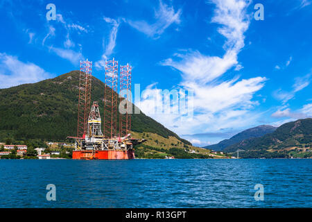 Oil rigs under maintenance near Olen, Norway. Stock Photo