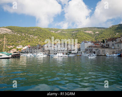 Port on city Komiza on island Vis in Croatia Stock Photo