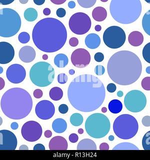 Bright dark and light blue circle. Chaotic Seamless pattern round. colorful graphic dots or drops. Isolated on white background. Stock Vector