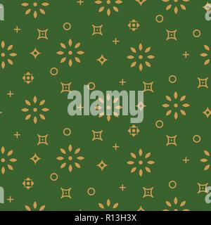 Festive seamless pattern background green and gold shapes in retro style. Stock Vector