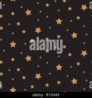 Stars seamless vector pattern background black and gold shapes in retro style. Stock Vector