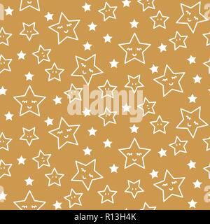 Stars sleepy seamless pattern background green and gold shapes in retro style. Stock Vector