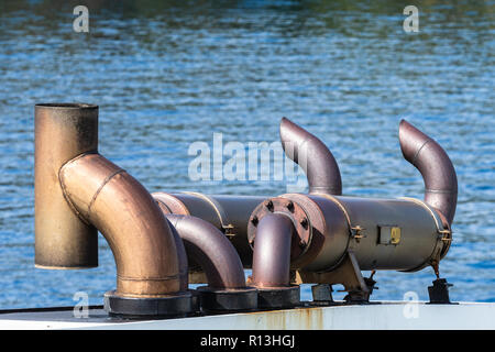 Ferry exhaust pipe. Stock Photo