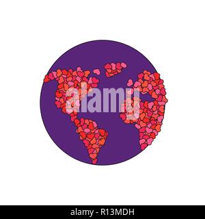 Earth made of hearts. Planet of love. World peace concept Stock Vector
