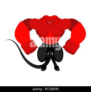 Demon Strong red. Powerful devil. Big satan. Angry Lucifer Stock Vector