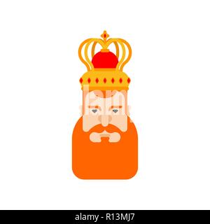 King face Redbeard. Royal persona. Mantle and crown. Monarch Cartoon Hero Stock Vector