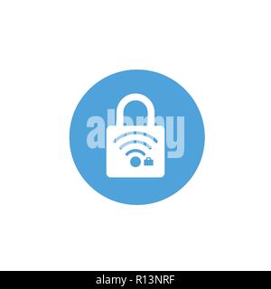 Lock icon. Padlock sign. WiFi. Protected wi-fi. Vector illustration. Flat design. White on blue background. Stock Vector