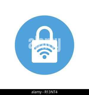 Lock icon. Padlock sign. WiFi. Protected wi-fi. Vector illustration. Flat design. White on blue background. Stock Vector