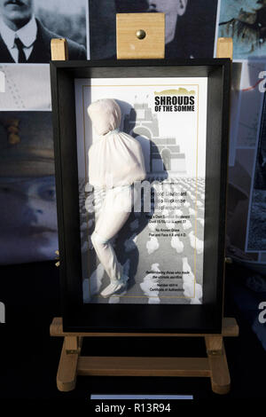 A figure at The Shrouds of the Somme WW1 installation, by Rob Heard. Stock Photo