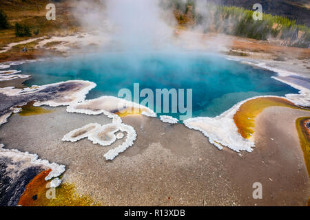 WY03581-00...WYOMING - Heart Lake Geyser Basin at the base of the Red Mountains in Yellowstone National Park. Stock Photo