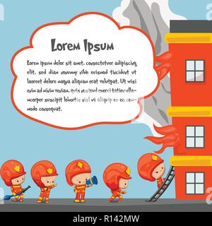 cute firefighter in actions Stock Vector