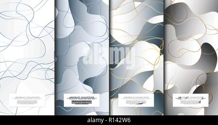 Symmetric collection abstract pattern hexagonal geometic navy blue background card template vector design Stock Vector