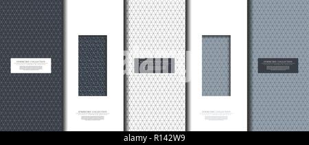 Symmetric collection abstract pattern geometic navy blue background card template vector design Stock Vector